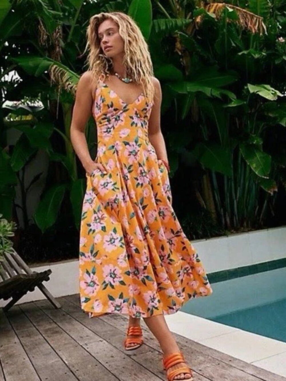 Free People Finer Things midi maxi dress in Sunshine Combo size S - Picture 2 of 7